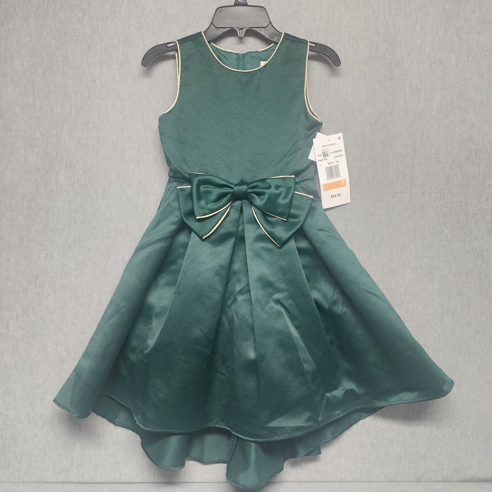 Elegant Green Kids Dress with Bow Size 7